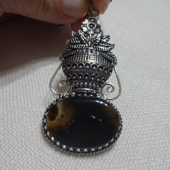 Unique MONTANA AGATE Handmade Sterling Pendant on a 20" Black Cord #830B - Picture 2 of 3